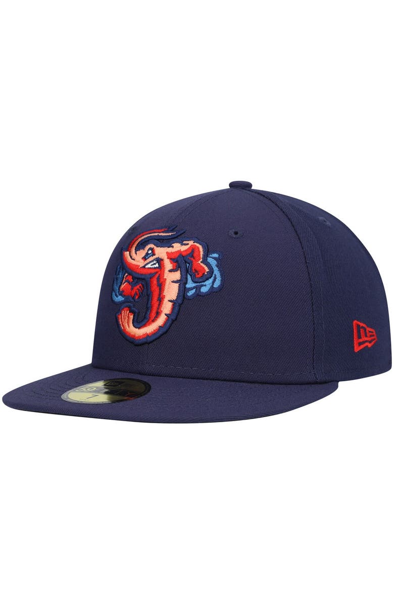 New Era Men's New Era Navy Jacksonville Jumbo Shrimp Authentic Collection Team Home 59FIFTY Fitted Hat, Main, color,