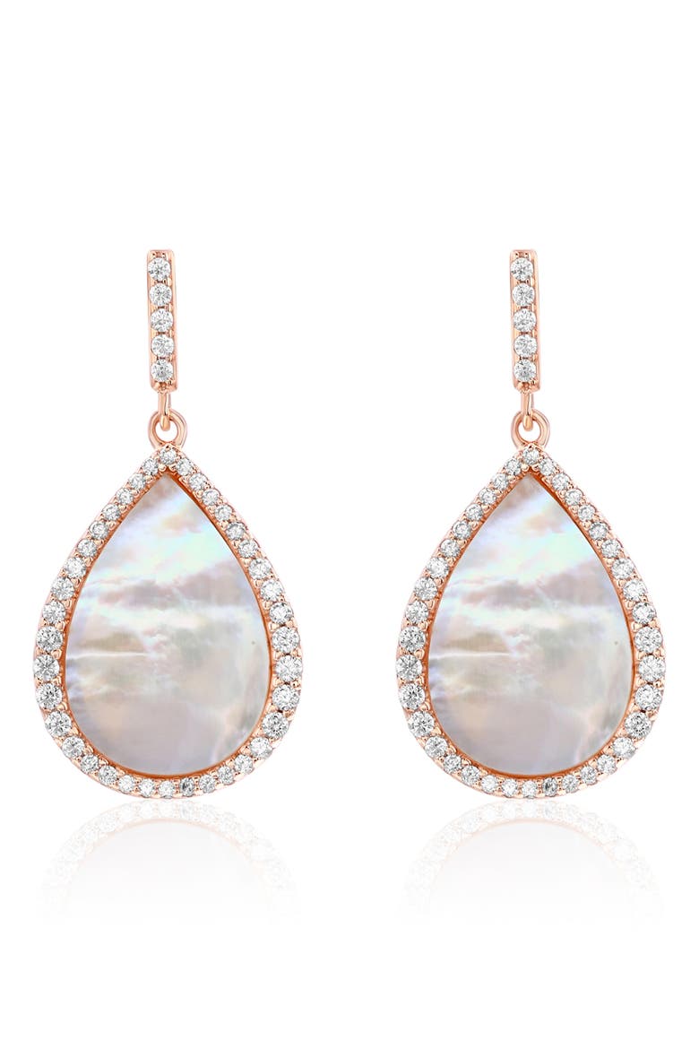 Cubic Zirconia & Mother-of-Pearl Teardrop Earrings, Main, color, PINK