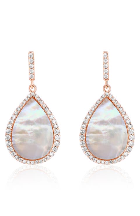 Cubic Zirconia & Mother-of-Pearl Teardrop Earrings