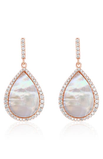 Suzy Levian Cubic Zirconia & Mother-of-pearl Teardrop Earrings In Gold