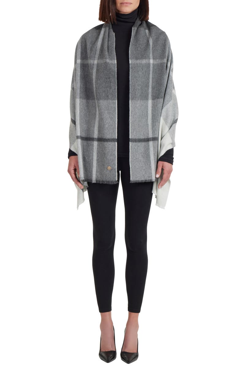 Bruno Magli Plaid Cashmere Scarf, Alternate, color, Grey