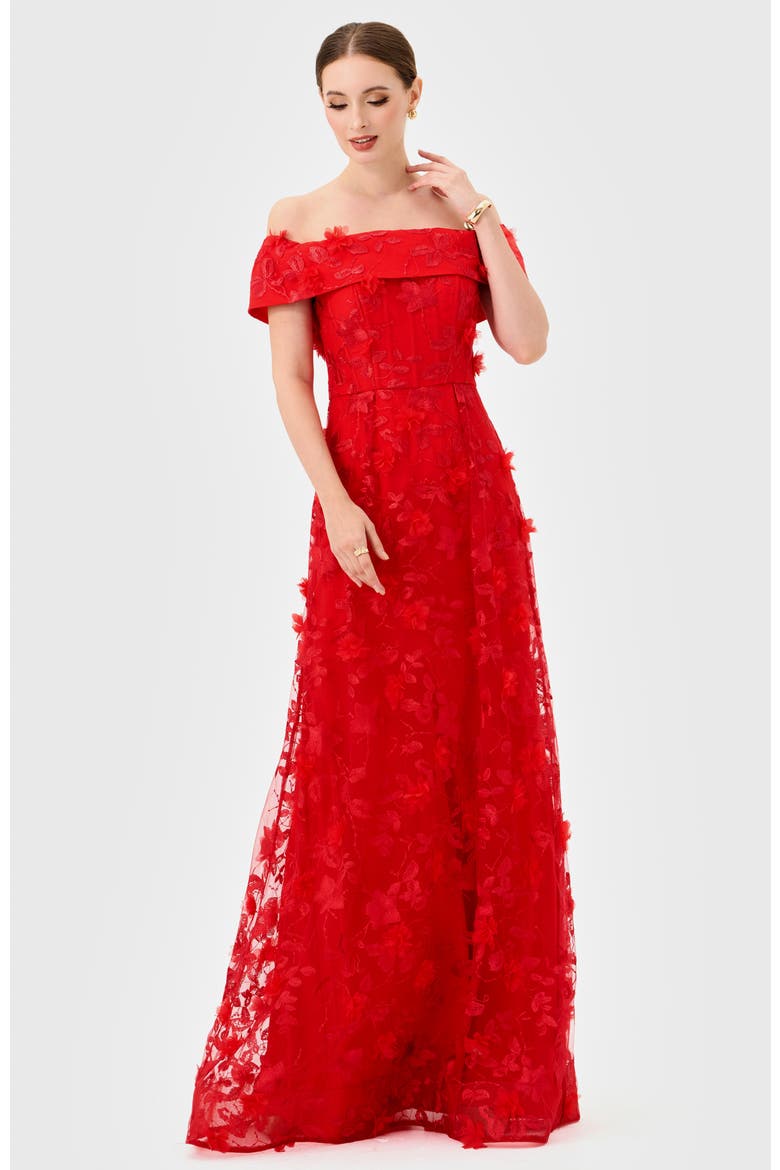 Edie Off Shoulder Gown, Alternate, color, RED