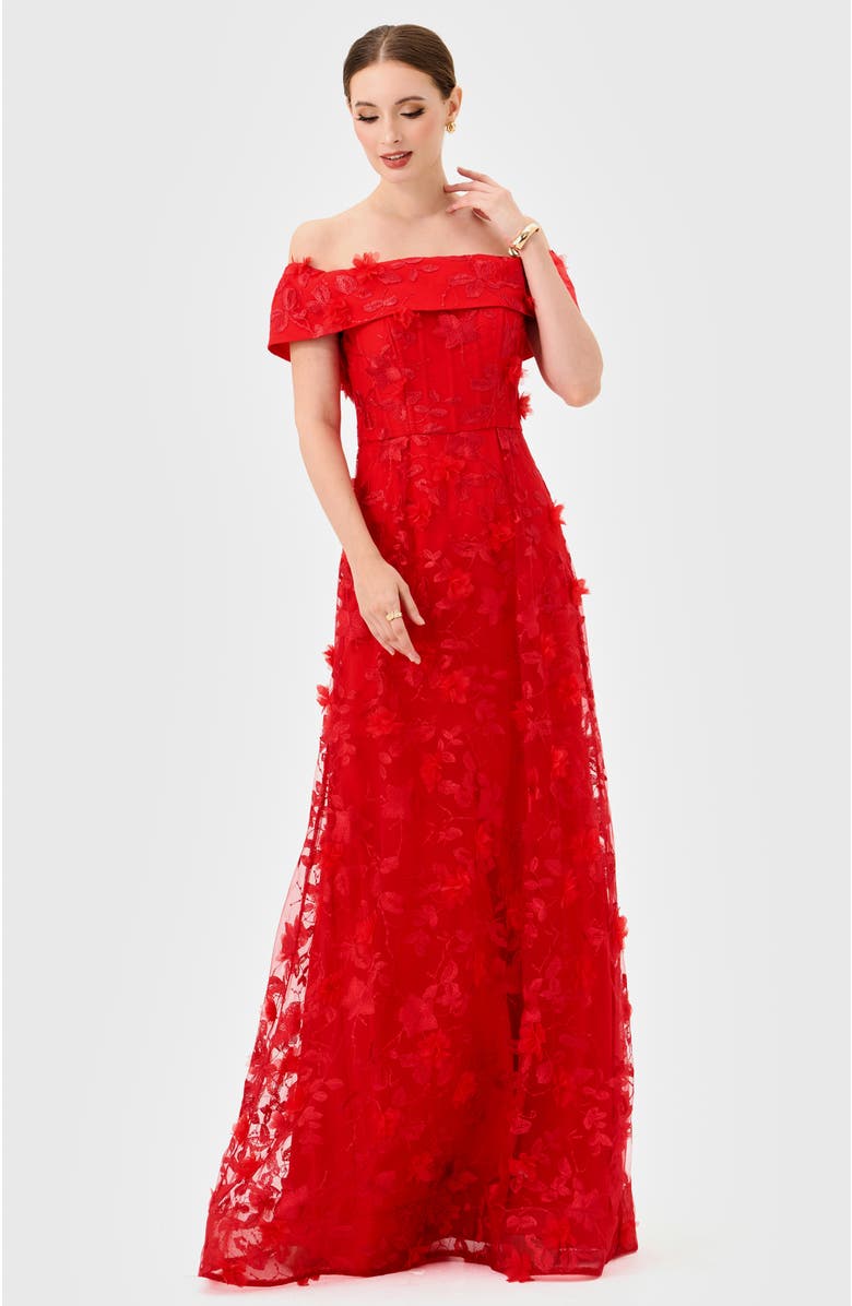 Bariano Edie Off Shoulder Gown, Alternate, color, Red