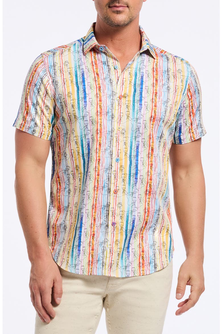 Short Sleeve Stretch Cotton Button-Up Shirt, Main, color, WHITE MULTI