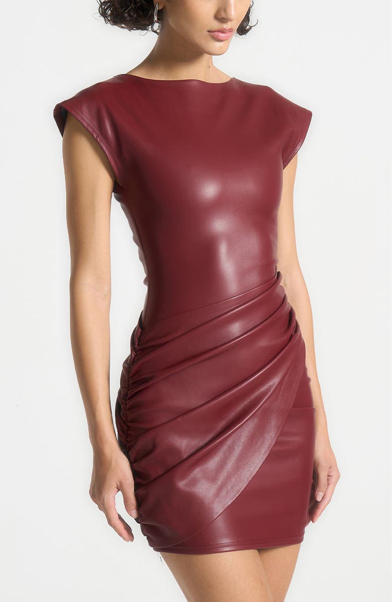 Manière De Voir Tina Leather Gathered Dress, Main, color, Red