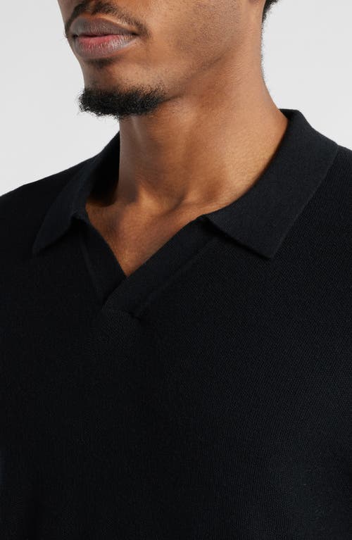 Open Edit Textured Stitch Short Sleeve Polo Sweater In Black
