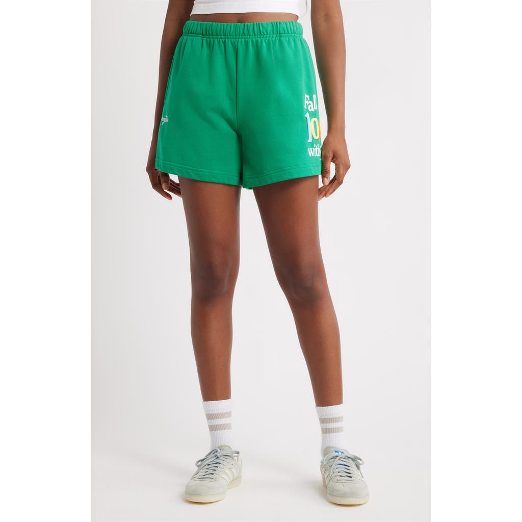 THE MAYFAIR GROUP Fall In Love With Life Cotton Blend Fleece Shorts in Green  product