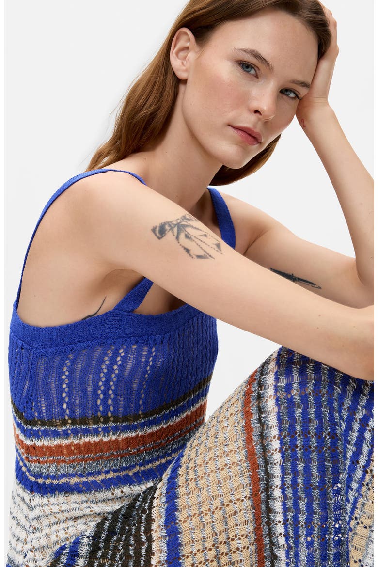 Striped Pointelle Knit Dress, Alternate, color, BLUE