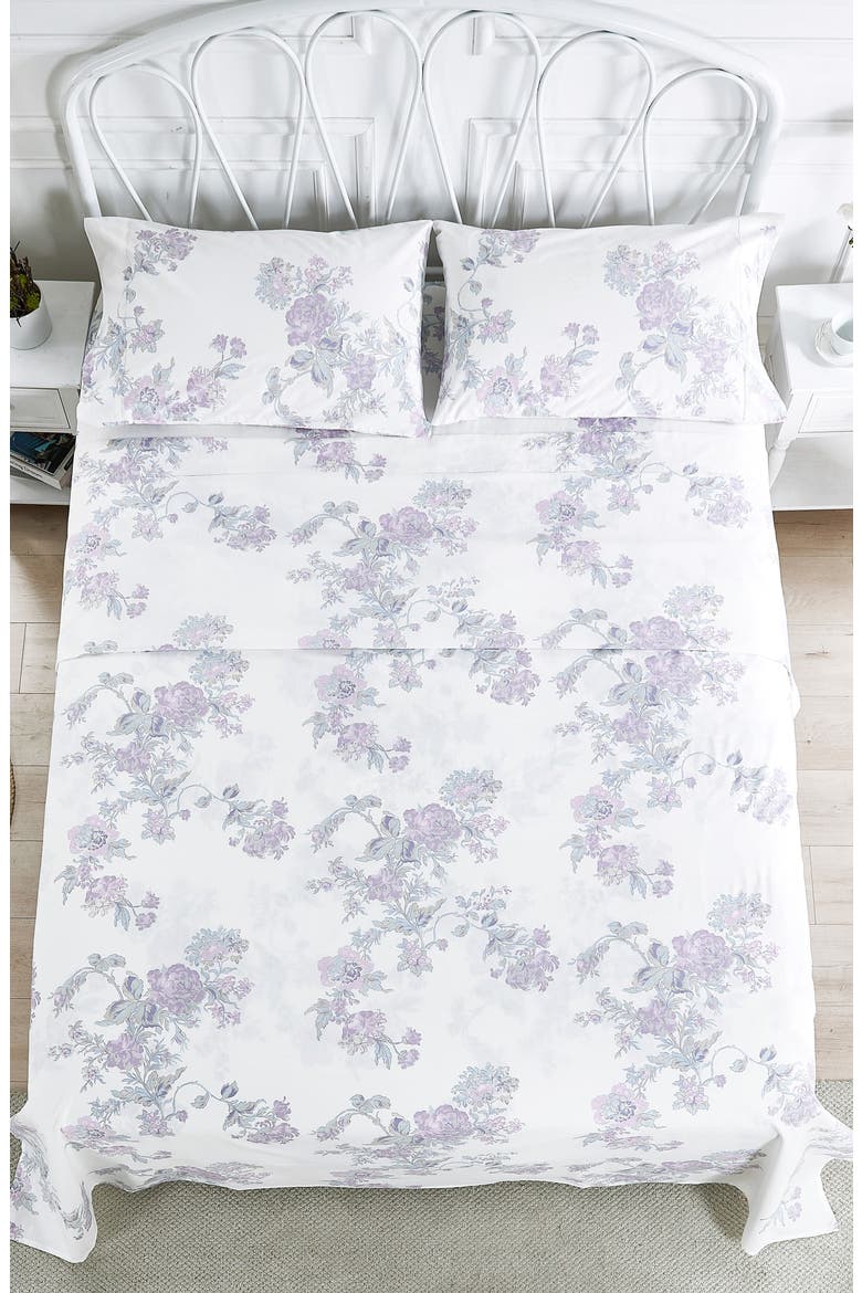 Rose 200 Thread Count Percale Cotton Sheet Set, Alternate, color, VIOLET