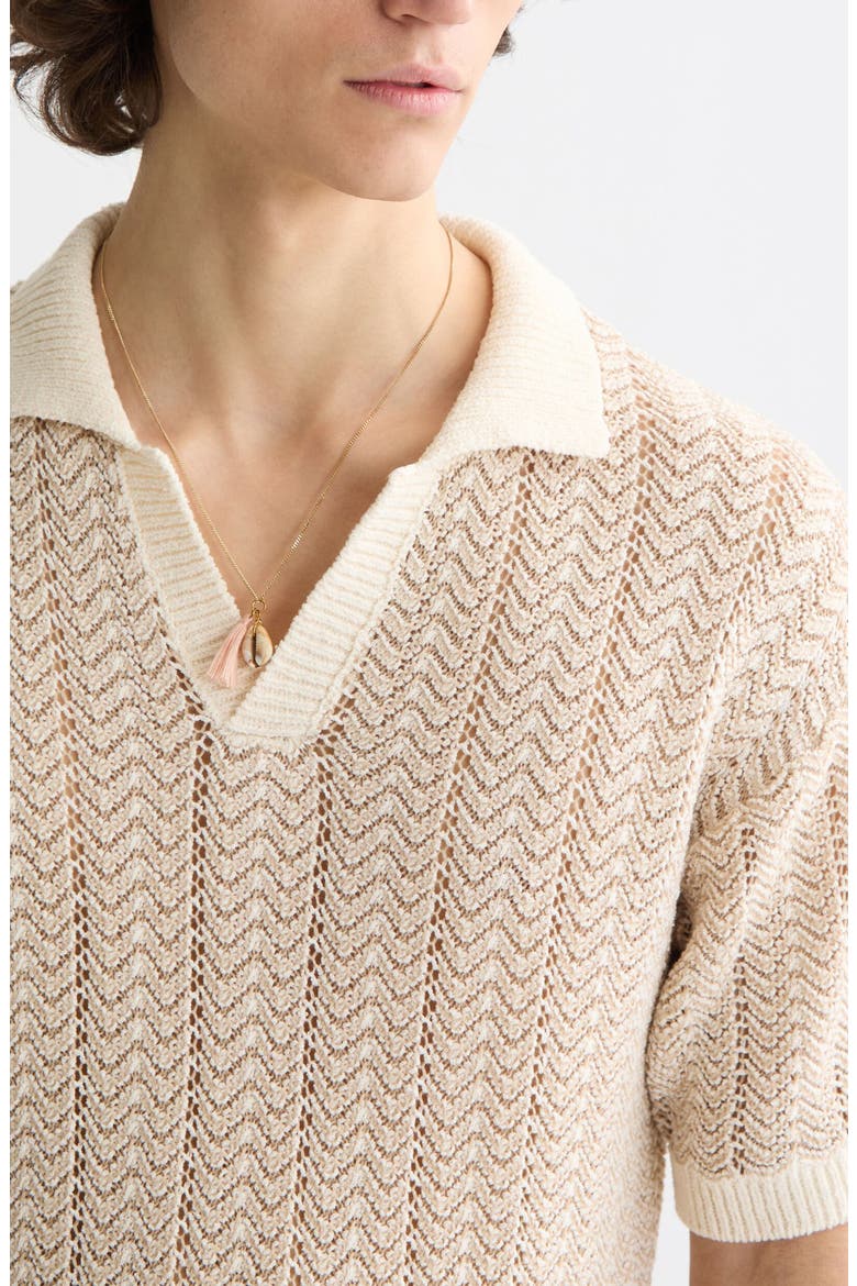 Open Knit Johnny Collar Polo Sweater, Alternate, color, EGGNOG