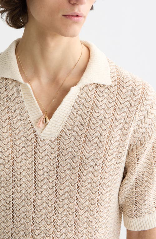 Scotch & Soda Open Knit Johnny Collar Polo Sweater In Brown
