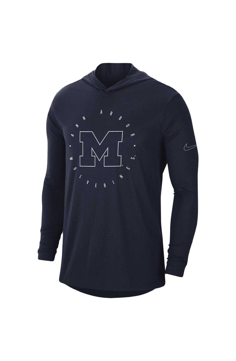 Nike Men's Nike Navy Michigan Wolverines Campus Tri-Blend Performance Long Sleeve Hooded T-Shirt, Alternate, color, 