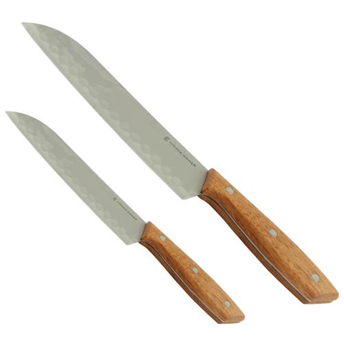 Gibson Home Seward 2 Piece Stainless Steel Santoku Knife Cutlery Set With Wood Handles In Brown