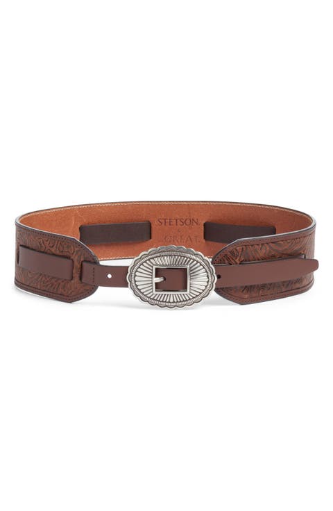 & Stetson Tooled Leather Belt