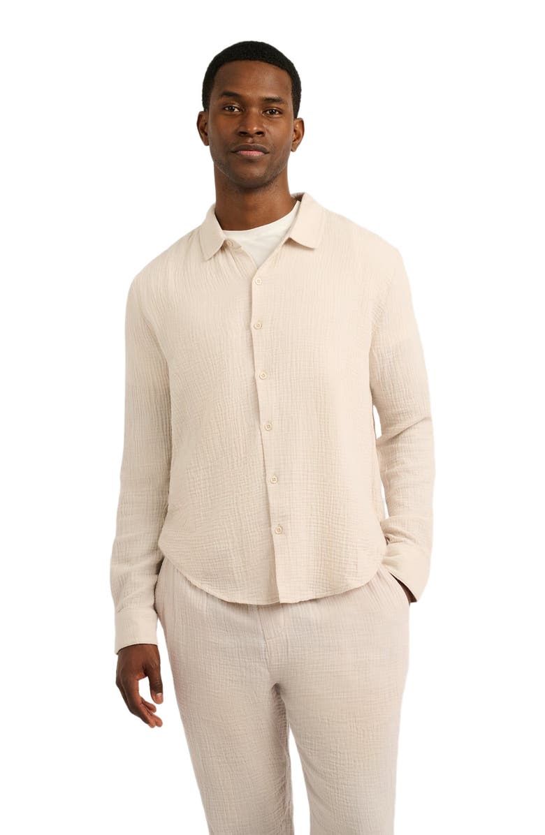 Onia Cotton Gauze Long Sleeve Shirt, Alternate, color, Stone