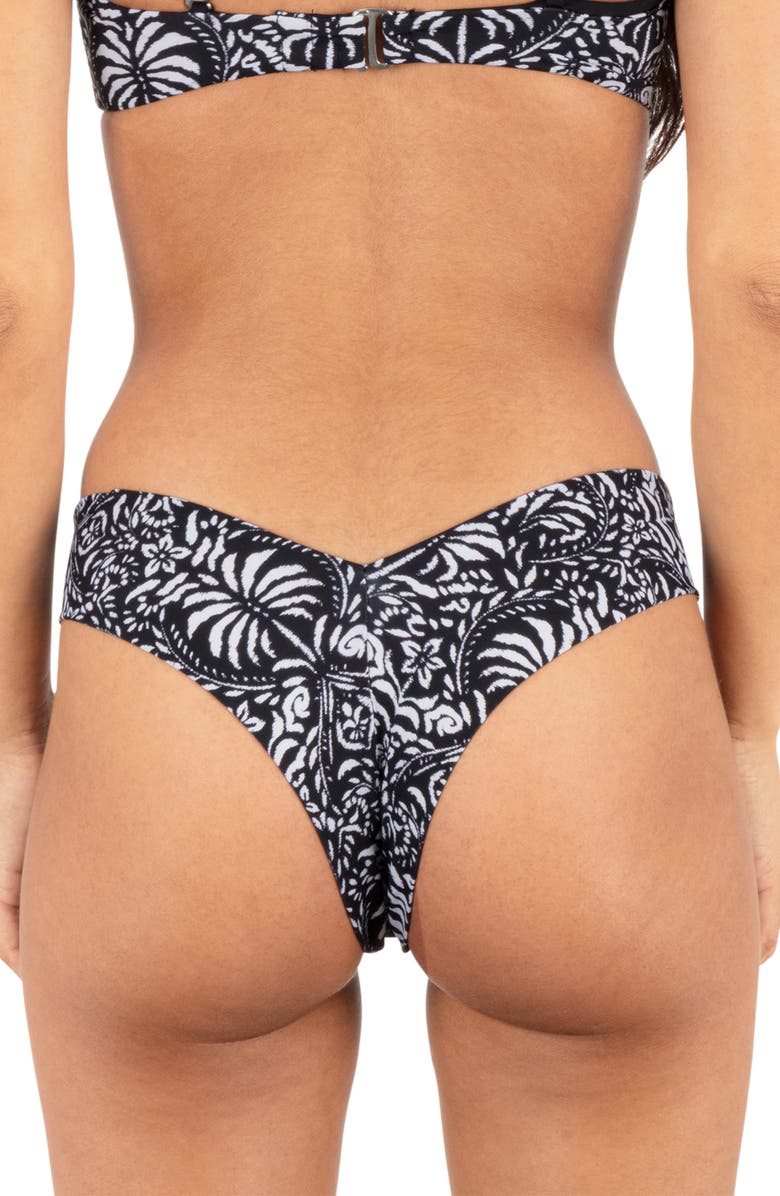 Hurley Ikat Palm Skimpy Bikini Bottoms, Alternate, color, Black / Coconut