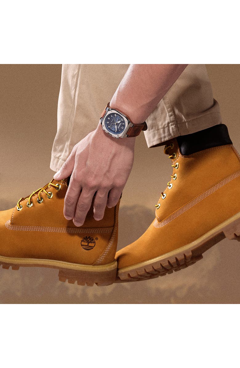 Timberland Mackinac Multifunction Chronograph Leather Strap Watch, 44mm x 25mm, Alternate, color, Dark Brown