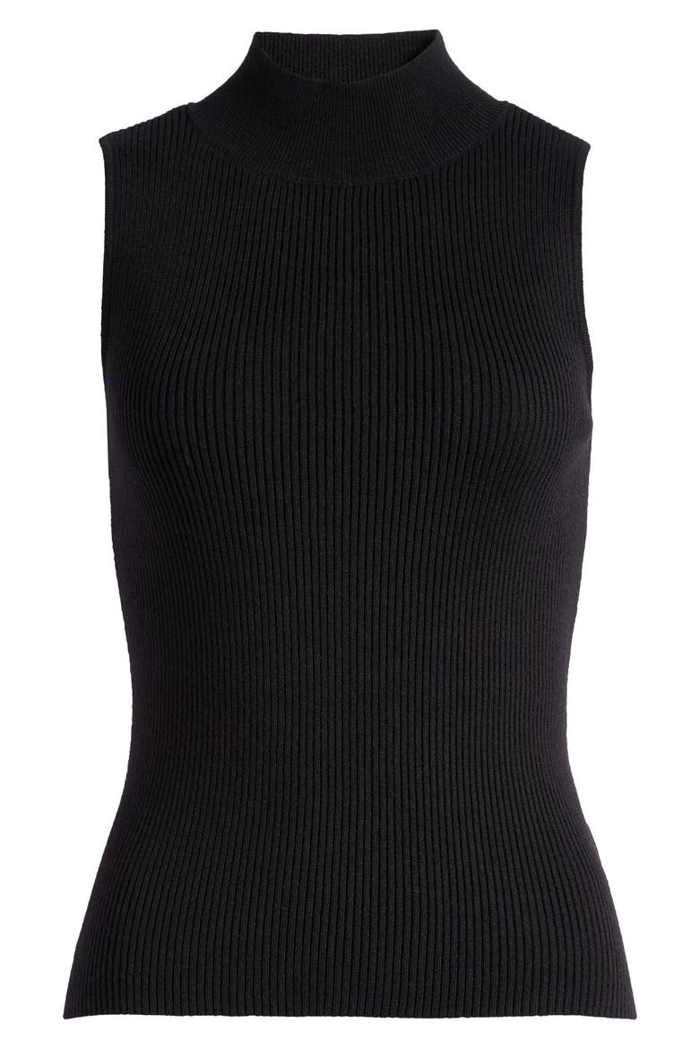 Mock Neck Sleeveless Rib Sweater, Alternate, color, RICH BLACK