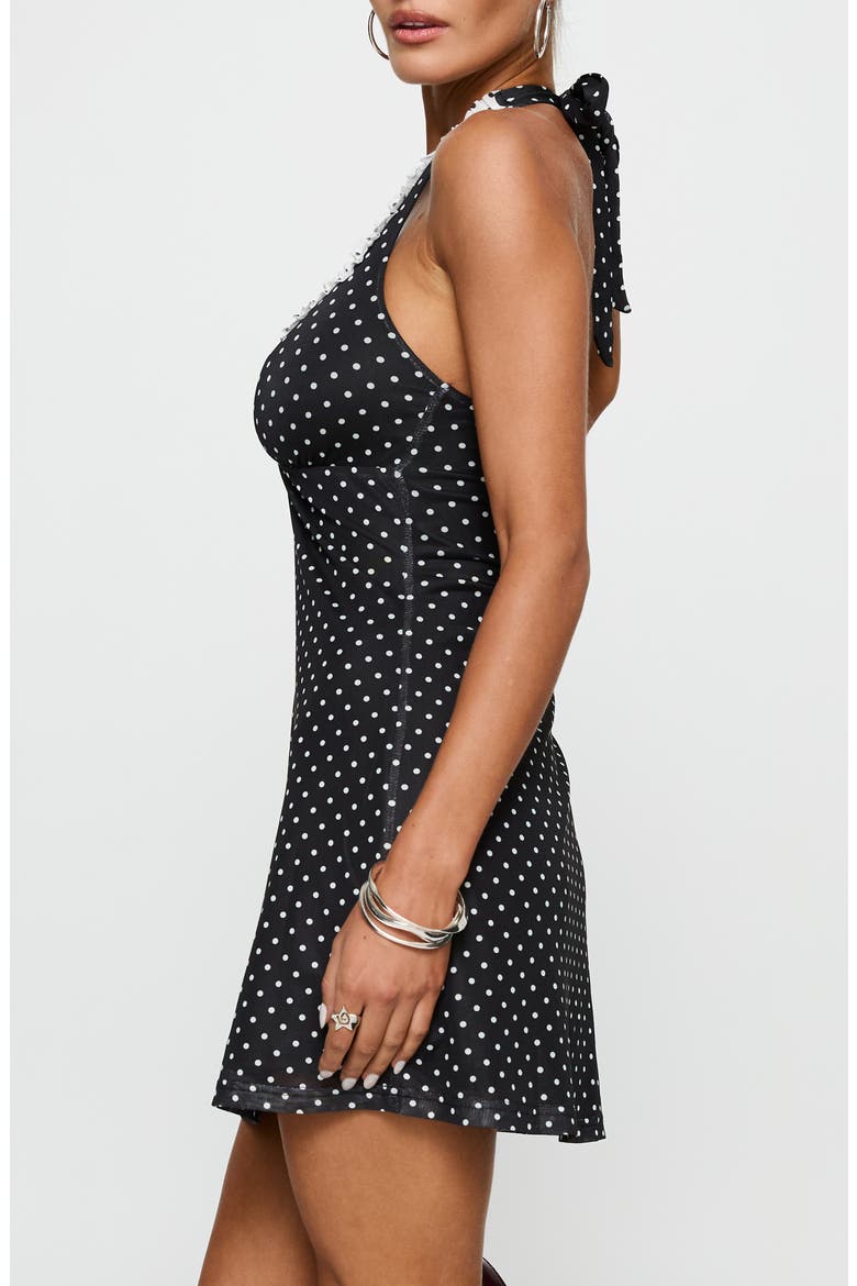 Black Beauty Halter Minidress, Alternate, color, BLACK / POLKA