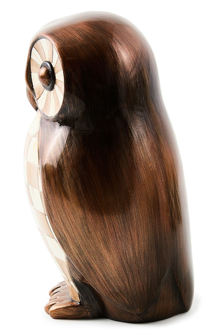 Mocha Check Owl Figurine, Alternate, color, MOCHA