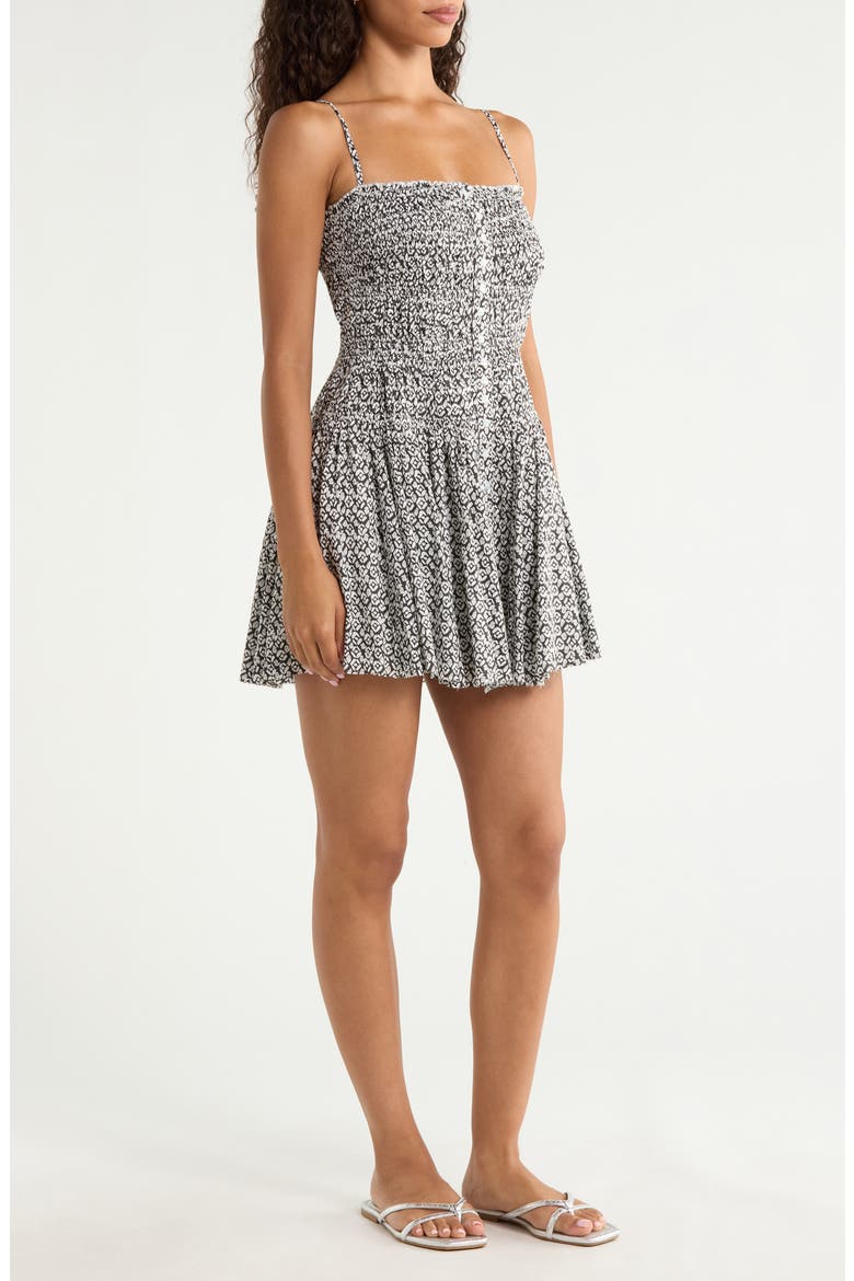 Smock Floral Print Cover-Up Minidress, Alternate, color, BLACK ZINA