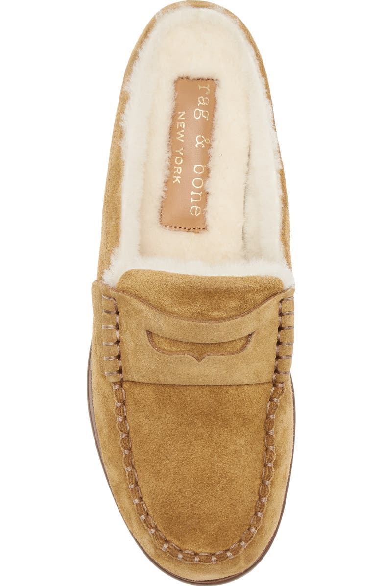 rag & bone Carter Penny Loafer Mule, Alternate, color, Caramel Suede Shearling