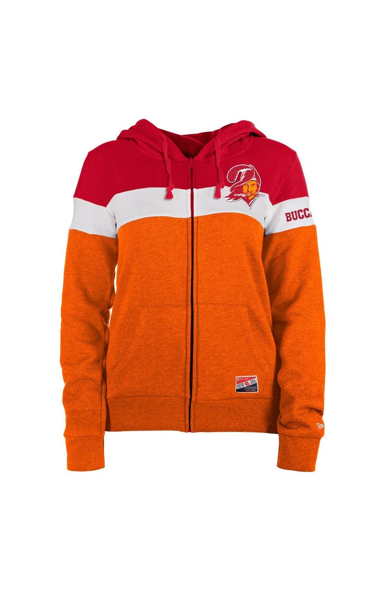New Era Women's New Era Orange/Red Tampa Bay Buccaneers Throwback Colorblock Full-Zip Hoodie, Alternate, color, 