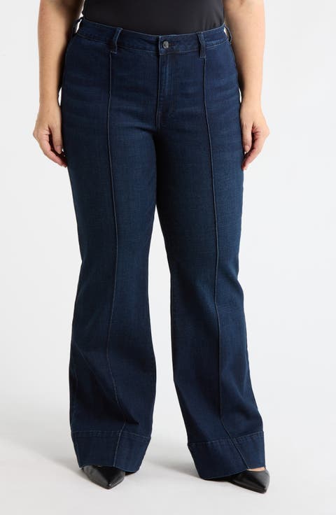 High Waist Pintuck Wide Leg Jeans (Plus)
