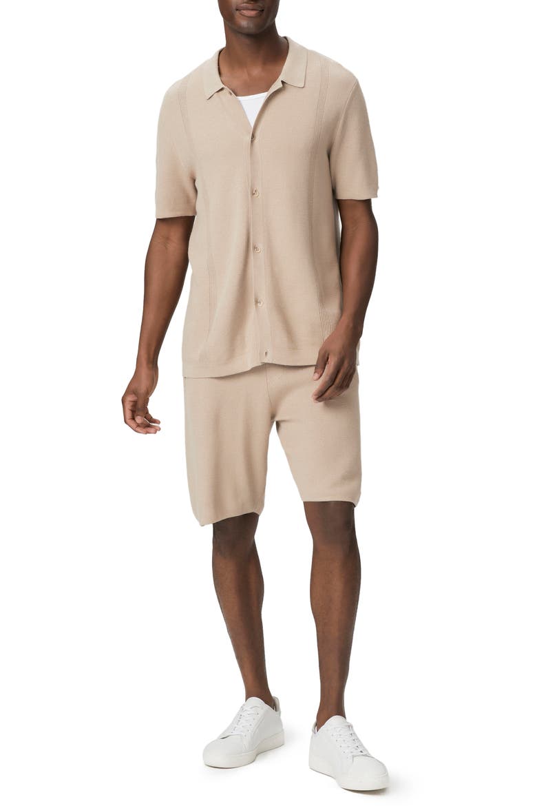 Mendez Short Sleeve Cotton & Linen Button-Up Sweater Shirt, Alternate, color, MOCHA CREAM