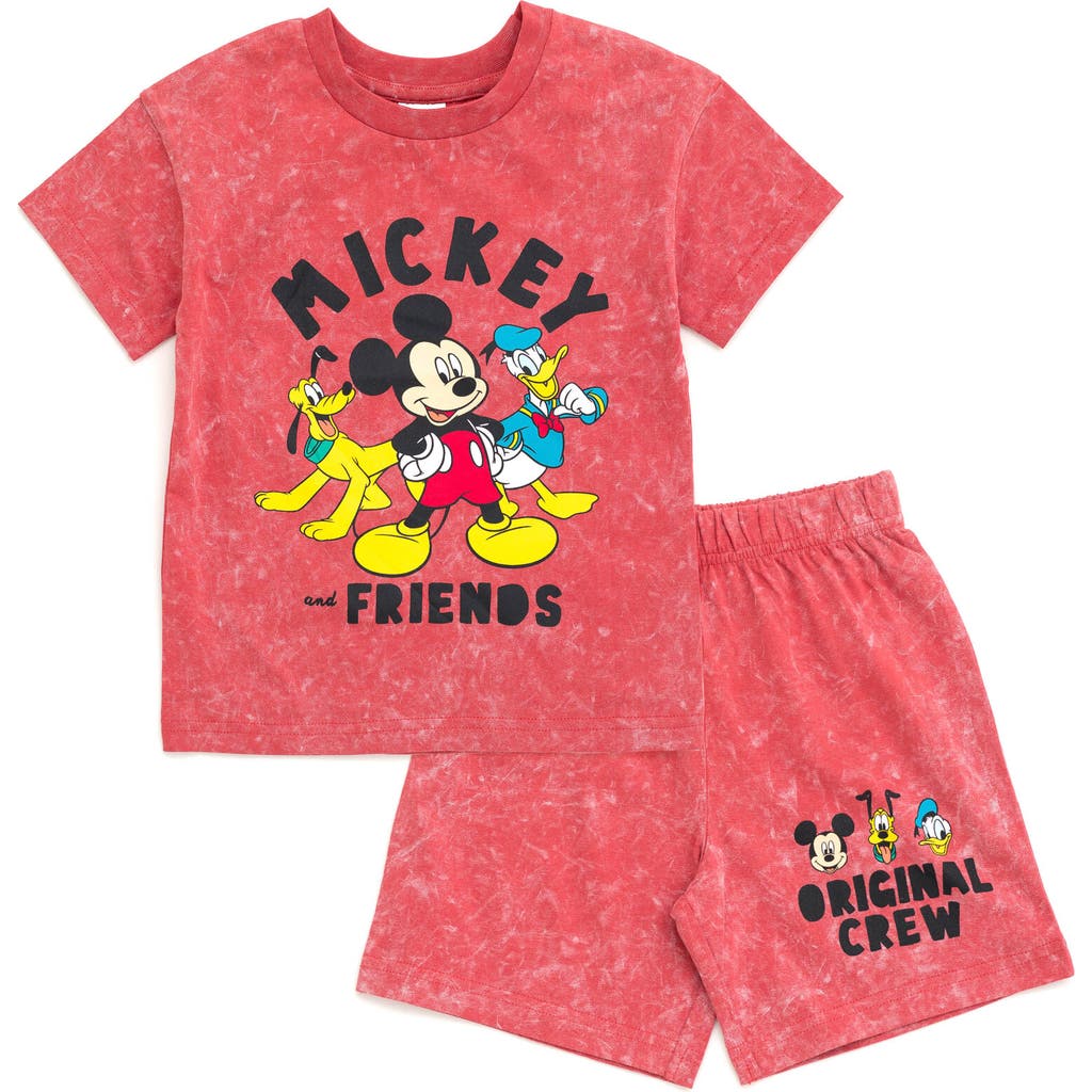 Disney Mickey Mouse & Friends Wash T-shirt & Shorts Set In Red