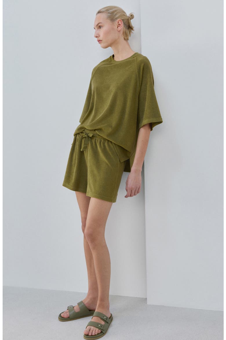 Cotton Blend Terry Pajama Top, Alternate, color, KHAKI GREEN