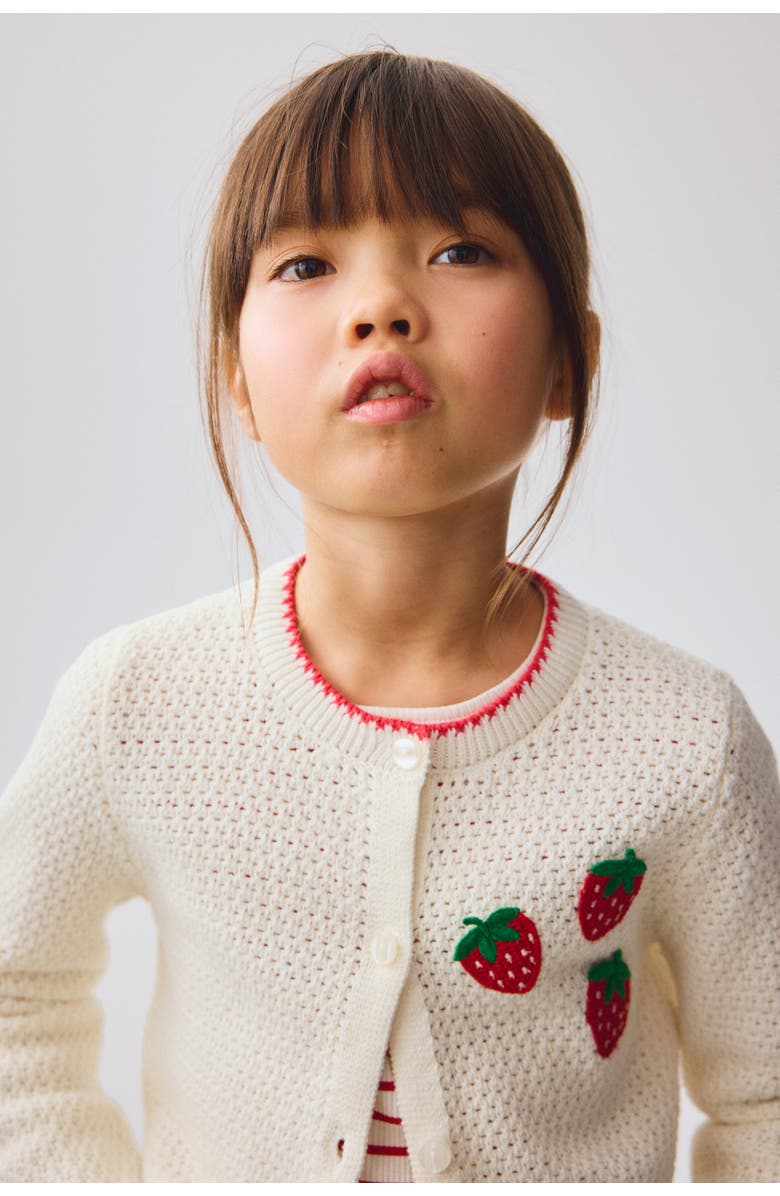 H&M Embroidered open-knit cardigan, Alternate, color, Cream/Strawberries