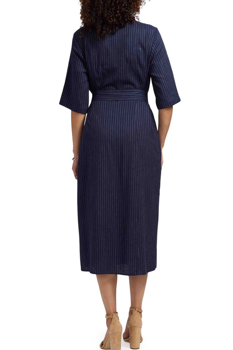Aniston Stripe Linen Blend Shirtdress, Alternate, color, NAVY BLUE/ WHITE