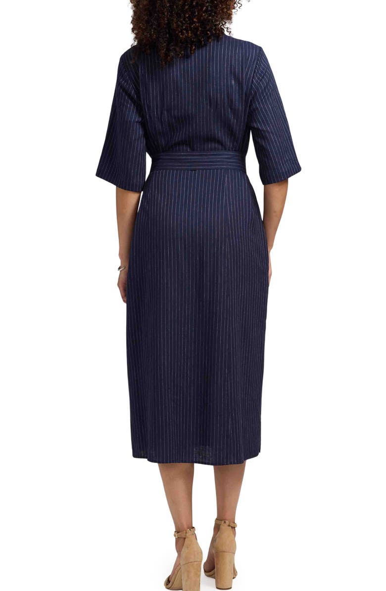 Foxcroft Aniston Stripe Linen Blend Shirtdress, Alternate, color, Navy Blue/ White