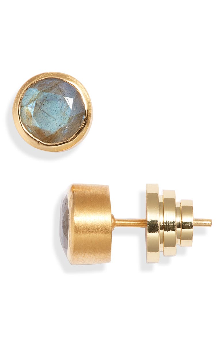 Signature Midi Knockout Stud Earrings, Main, color, LABRADORITE/GOLD