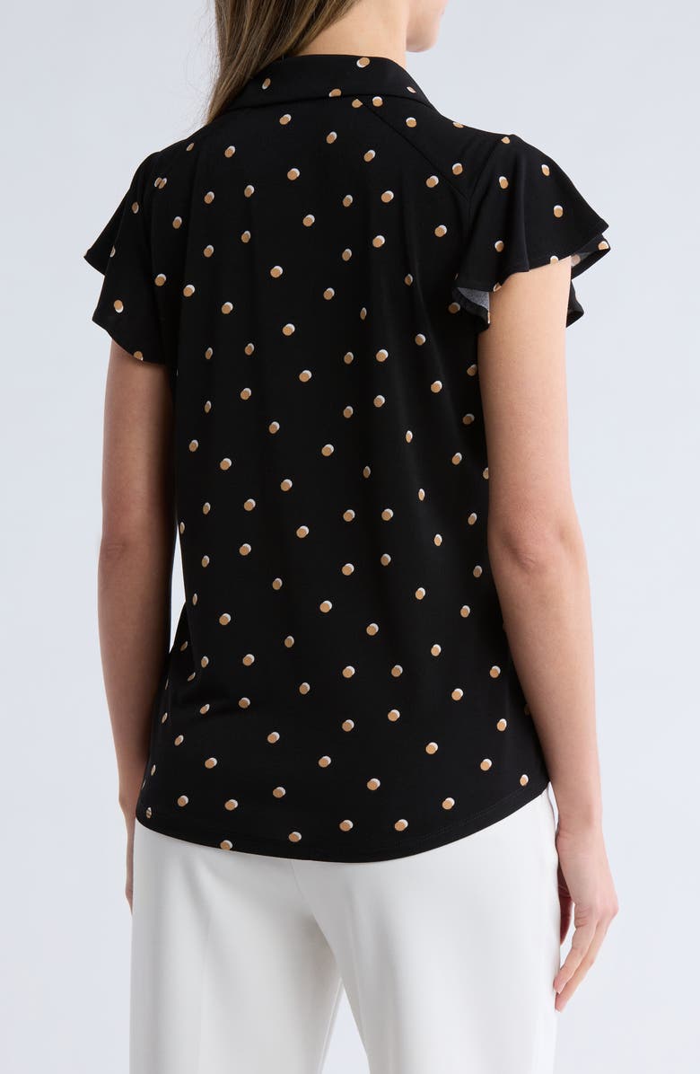 Adrianna Papell Flutter Sleeve Knit Button-Up Shirt, Alternate, color, Black/ Khaki Double Dot