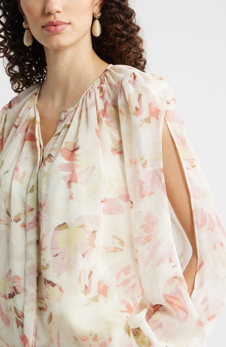 Nordstrom Split Sleeve Top, Alternate, color, Ivory-Pink Canvas Bloom