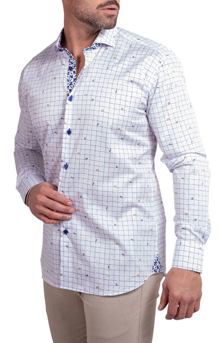 Maceoo Einstein Ascension 0230 Mouse & Cheese Print Contemporary Fit Button-Up Shirt, Alternate, color, White