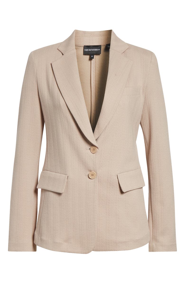 Giorgio Armani Chevron Stretch Cotton Blend Jersey Jacket, Main, color, Tan