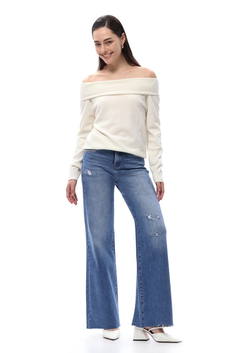 Bayeas Raw Hem High Waist Wide Leg Jeans, Alternate, color, Light Blue