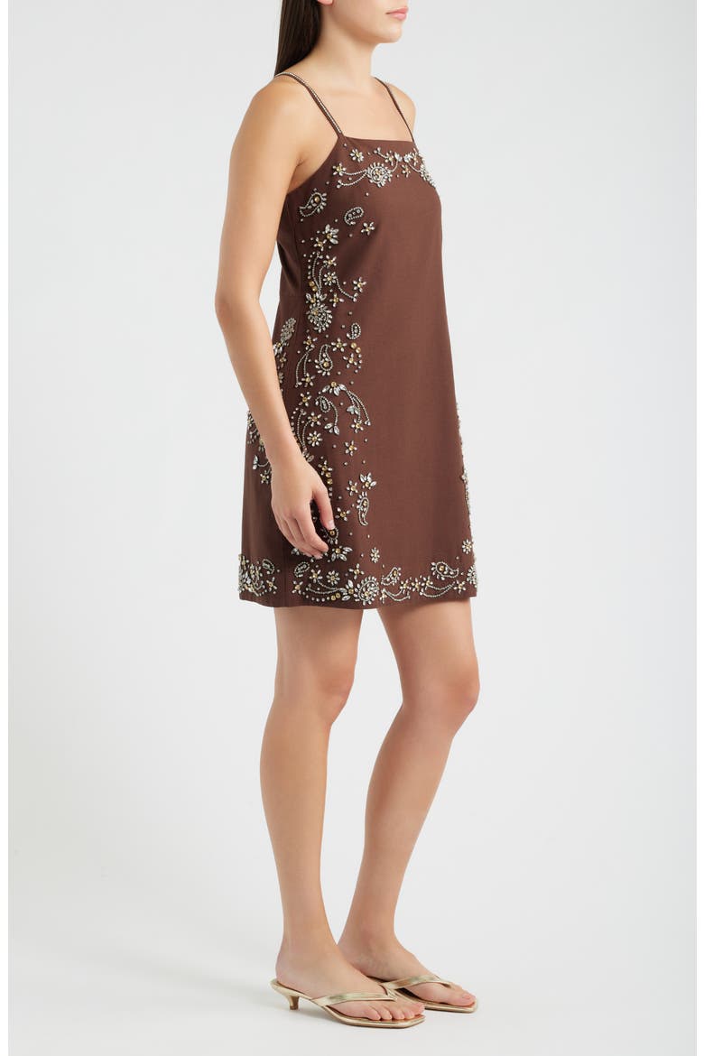 The Willow Beaded Minidress, Alternate, color, FALCON BROWN
