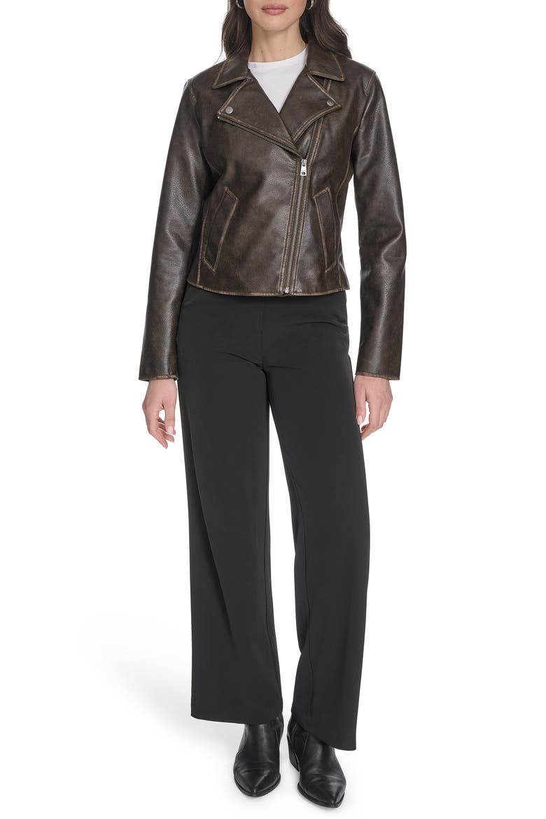 Women's Essential Faux Leather Moto Jacket, Alternate, color, BROWN