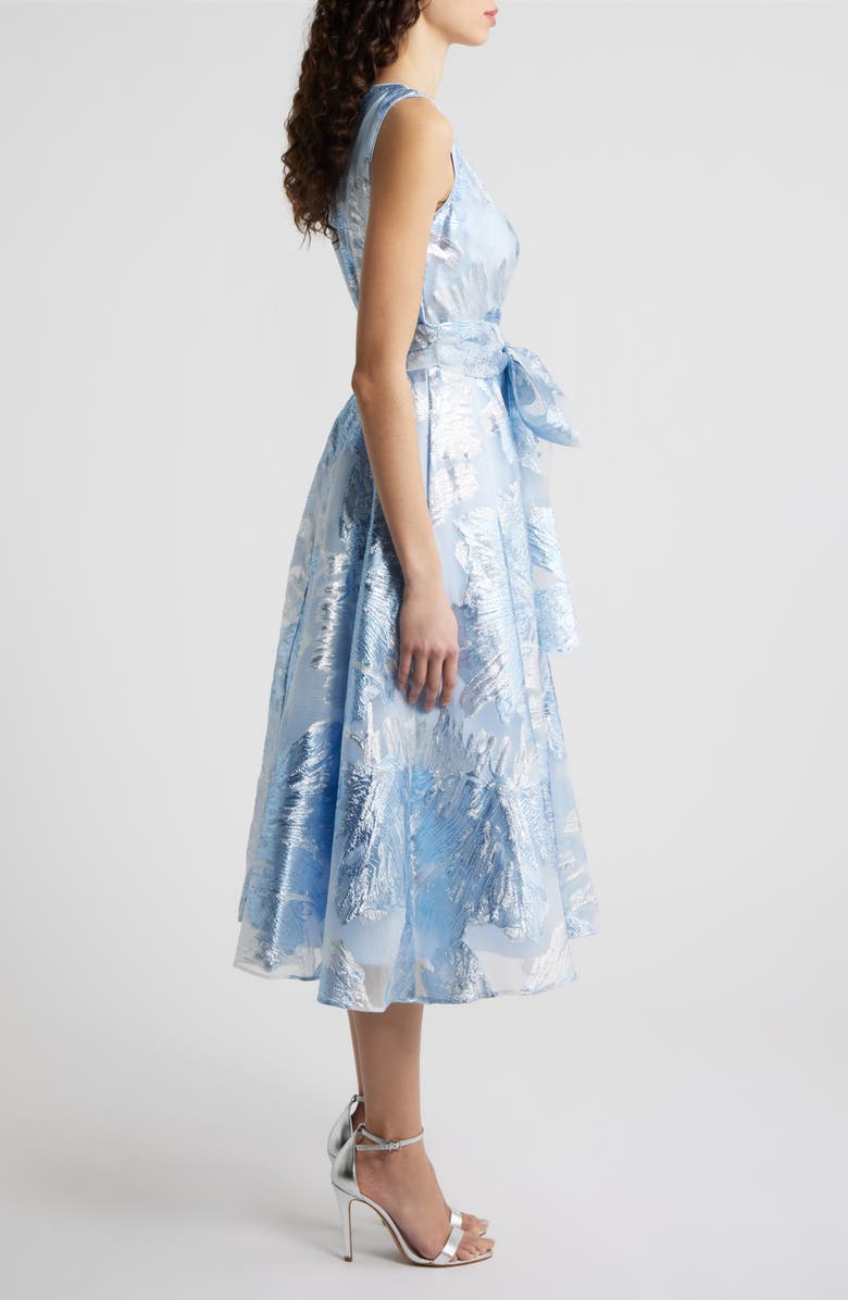 Eliza J Metallic Jacquard Wrap Bodice Cocktail Dress, Alternate, color, Periwinkle