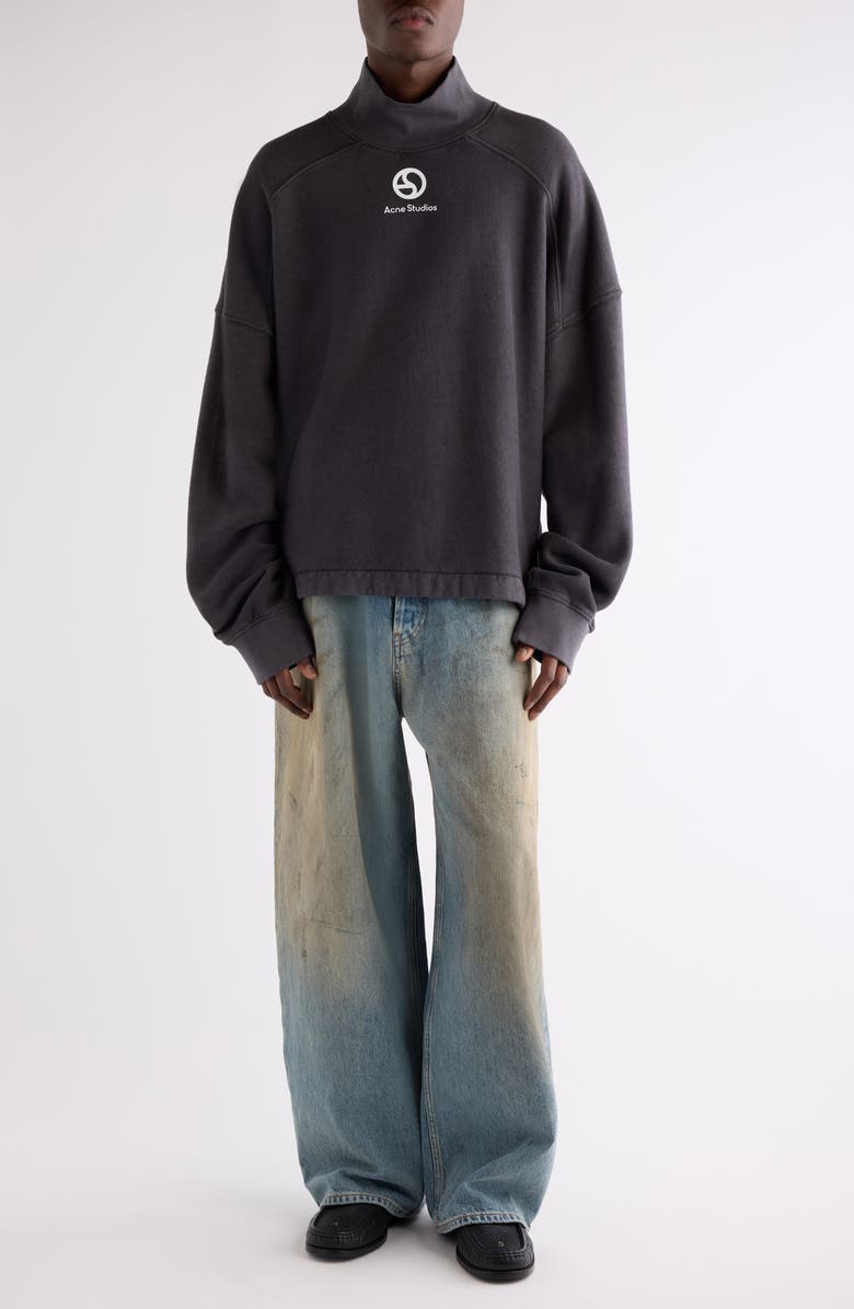 Acne Studios Fester U Duo Logogram Organic Cotton Sweatshirt, Alternate, color, Faded Black