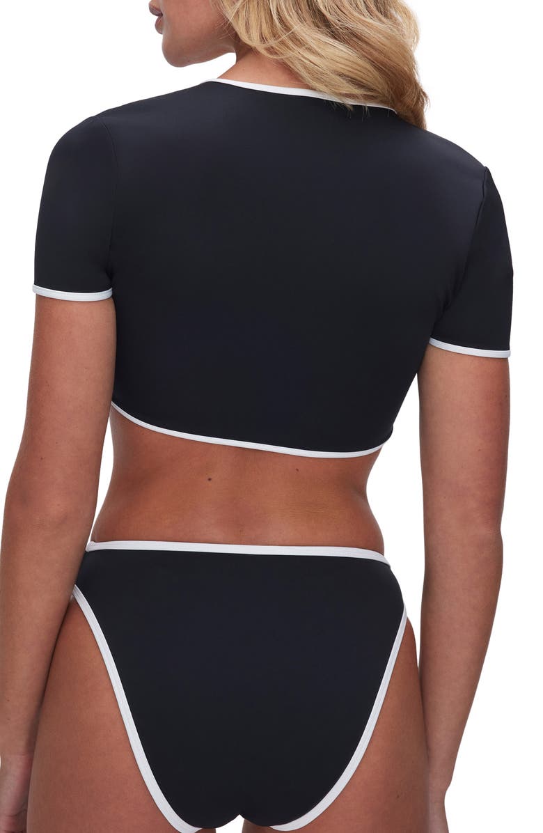 Good American Tie Front Crop Bikini Top, Alternate, color, Black