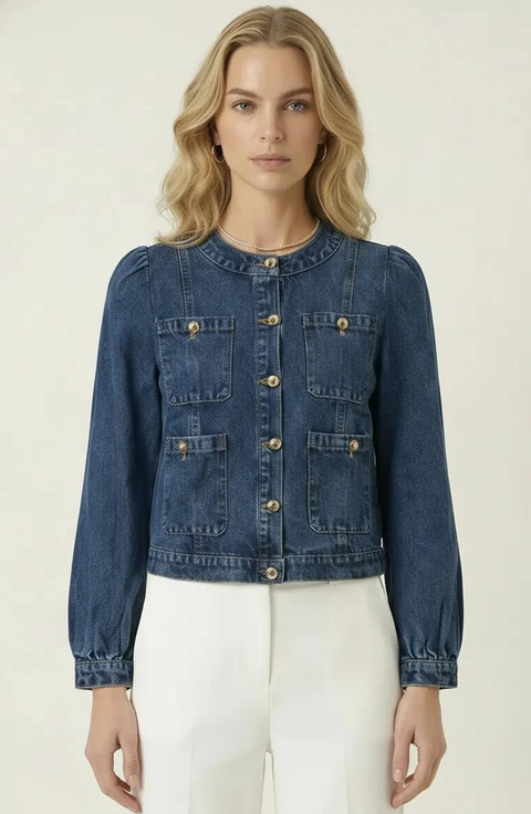 Button Front Utility Pocket Denim Jacket