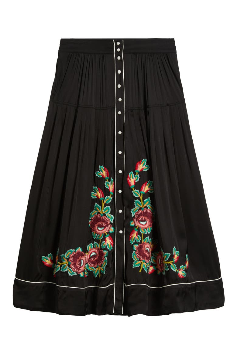Heirloom Rose Embroidered Skirt, Alternate, color, BLACK