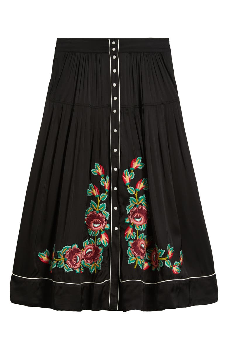 THE GREAT. Heirloom Rose Embroidered Skirt, Alternate, color, Black