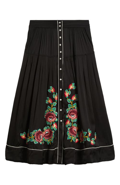 The Great . Heirloom Rose Embroidered Skirt In Black