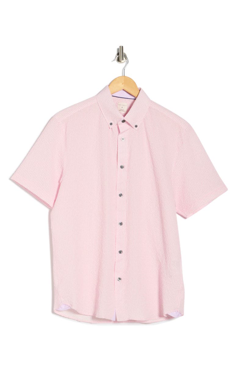 CONSTRUCT Seersucker Short Sleeve Button-Up Shirt, Main, color, Light Pink